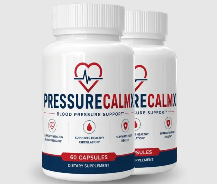 Two bottles of PressureCalmX BP blood pressure support dietary supplement, 60 capsules each